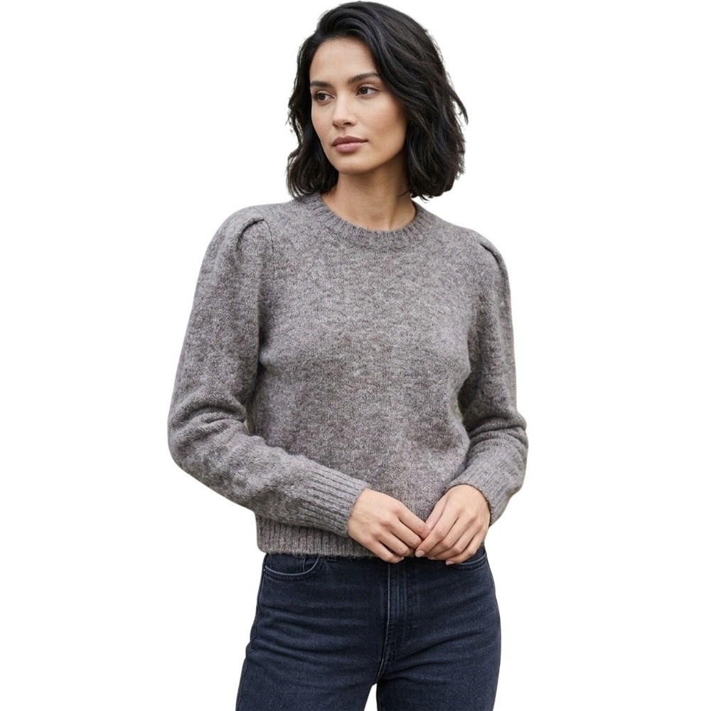 Express NWT Womens Puff Shoulder Crew Neck Sweater Heathered Taupe‎ Brown Large